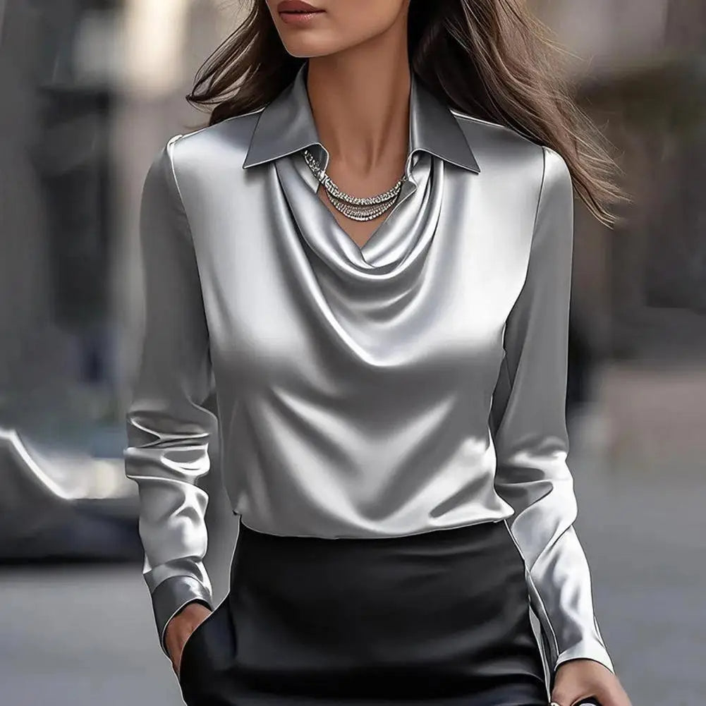 satin blouse cowl neck long sleeve women