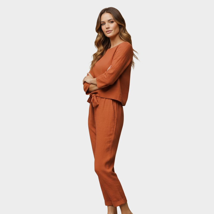 Women’s Linen-Blend 2-Piece Set with Drawstring Pants