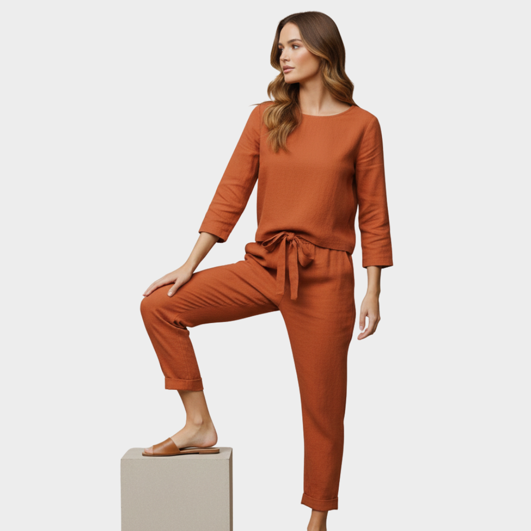 Women’s Linen-Blend 2-Piece Set with Drawstring Pants