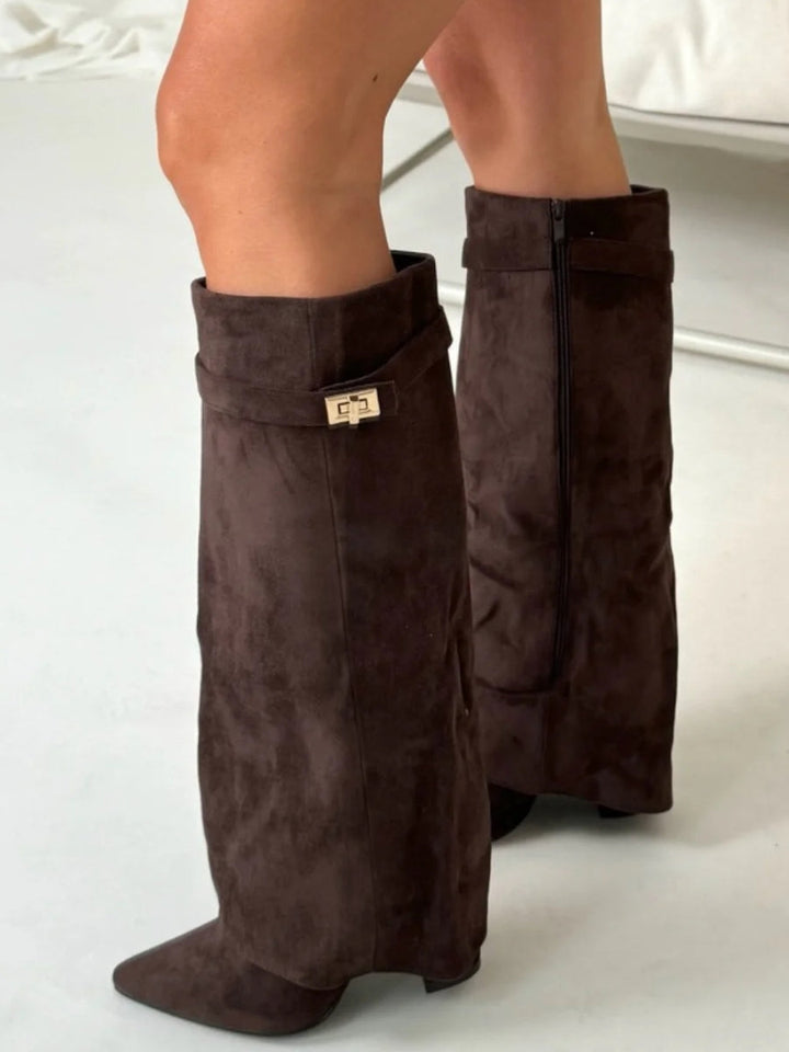 Women's Thigh-High Leather Boots with Buckle