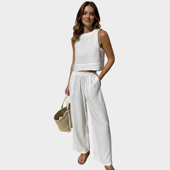 Women’s Linen Two-Piece Wide-Leg Set