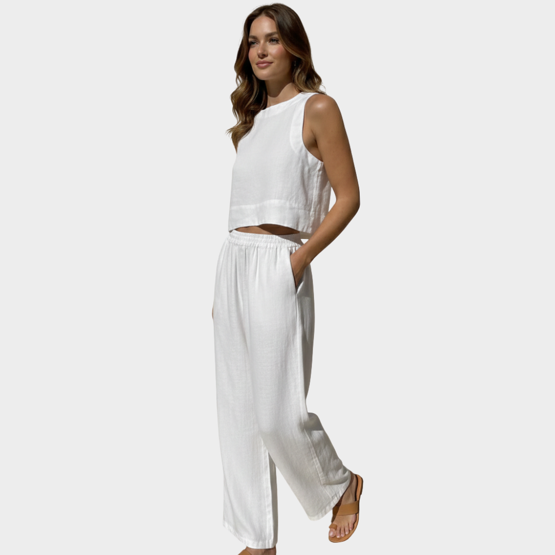 Women’s Linen Two-Piece Wide-Leg Set
