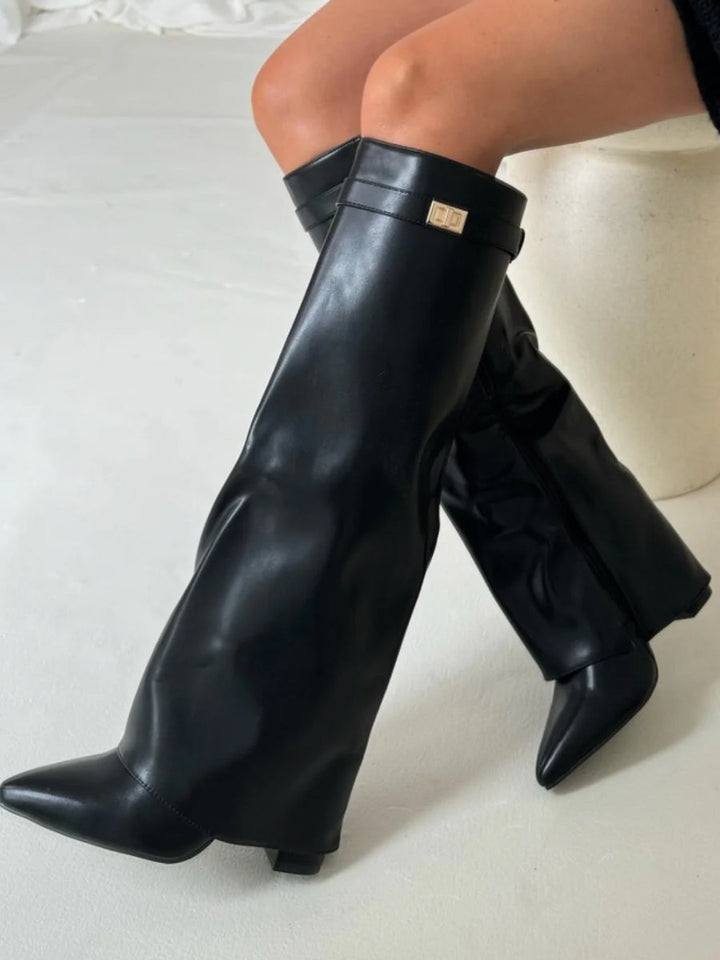 Women's Thigh-High Leather Boots with Buckle