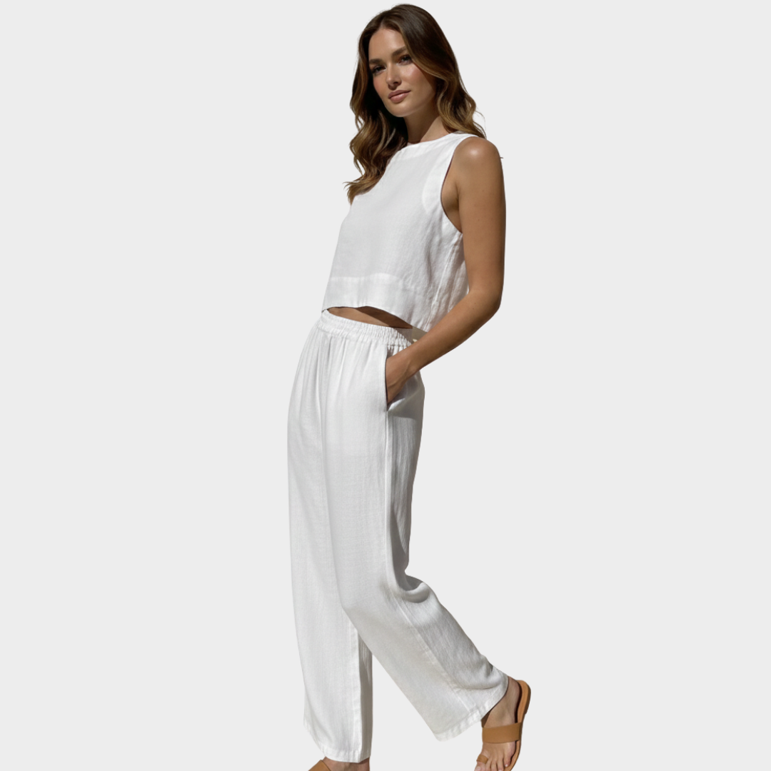 Women’s Linen Two-Piece Wide-Leg Set