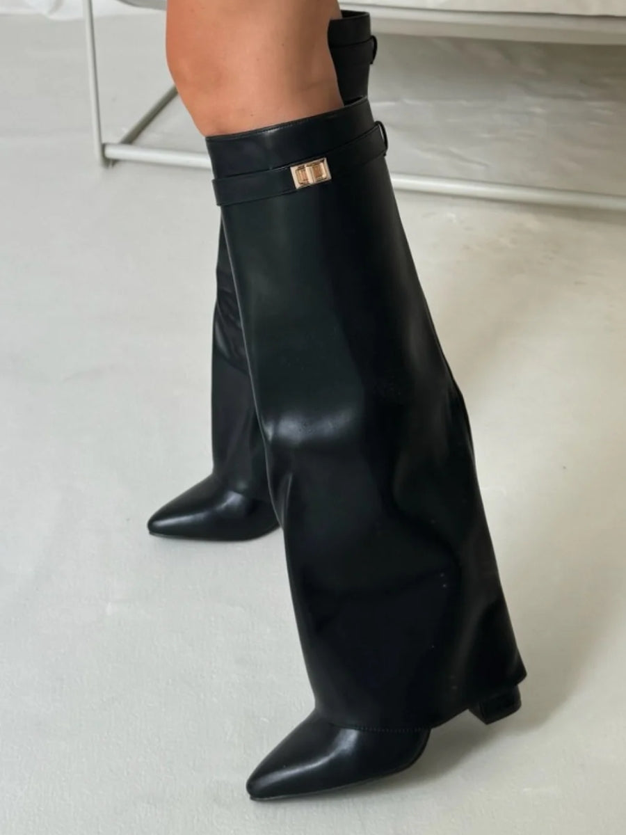 Women's Thigh-High Leather Boots with Buckle