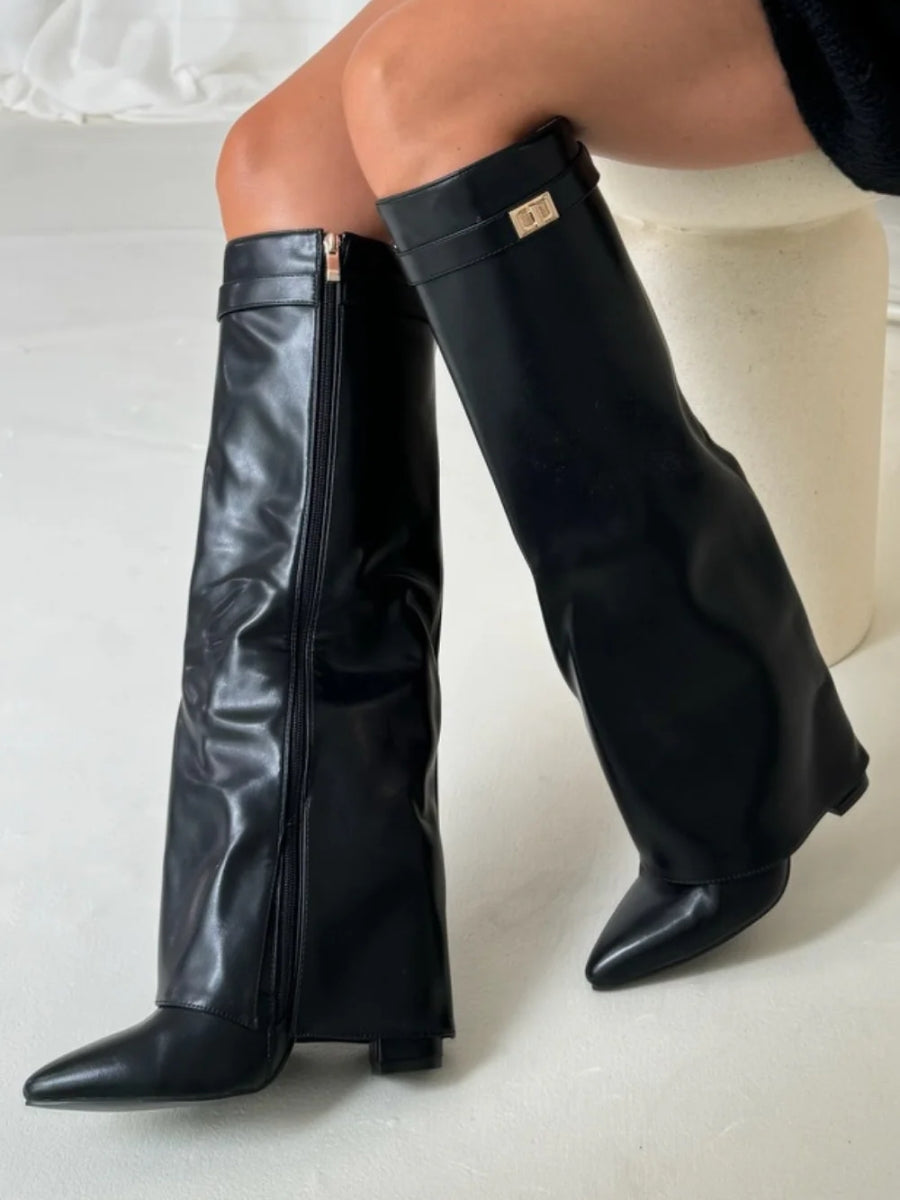 Women's Thigh-High Leather Boots with Buckle