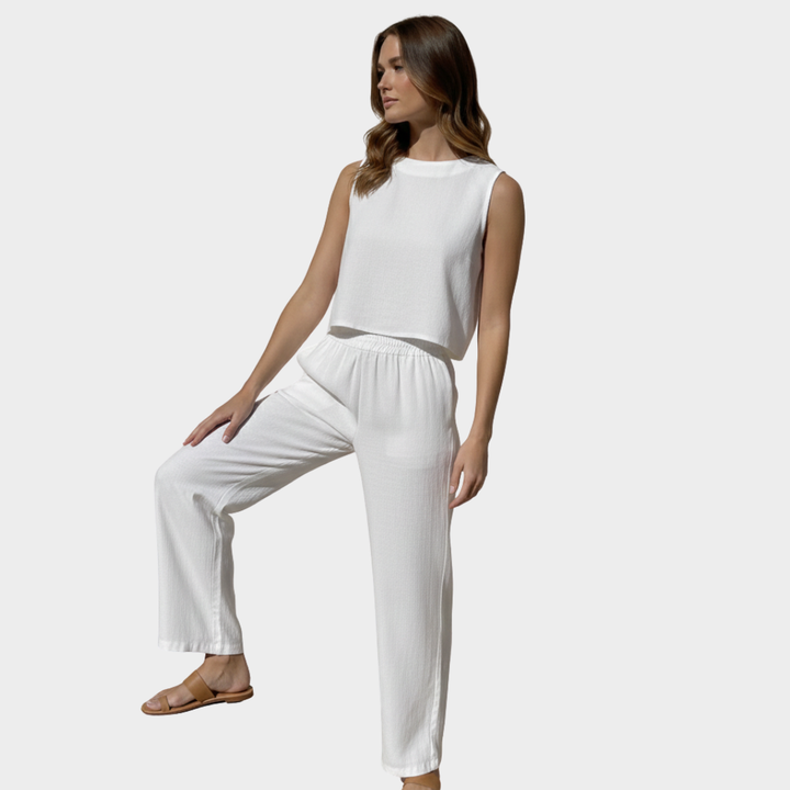 Women’s Linen Two-Piece Wide-Leg Set