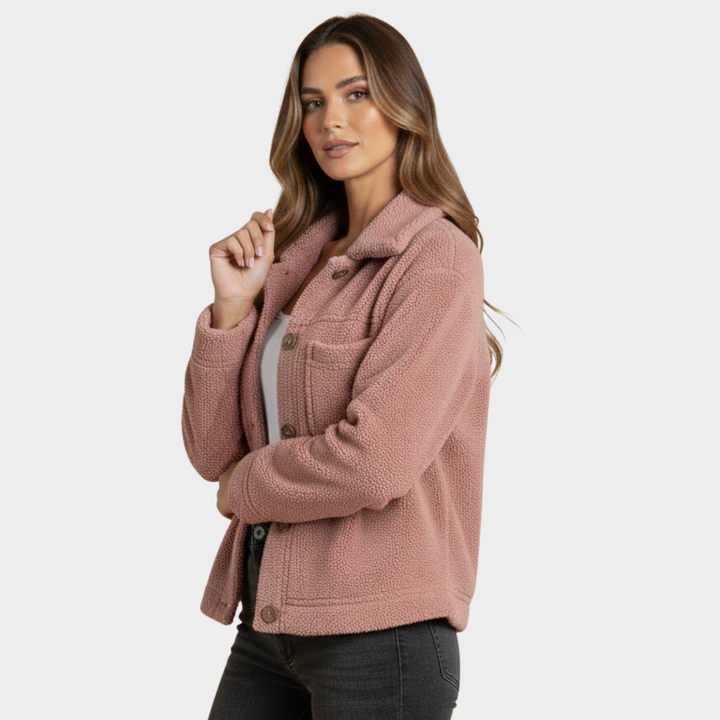 Women's Black Fleece Button Jacket