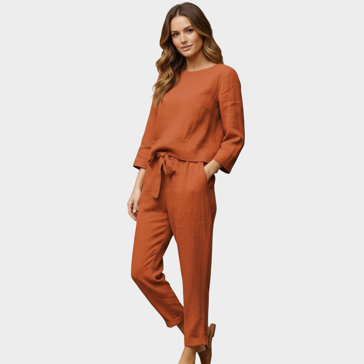 Women’s Linen-Blend 2-Piece Set with Drawstring Pants