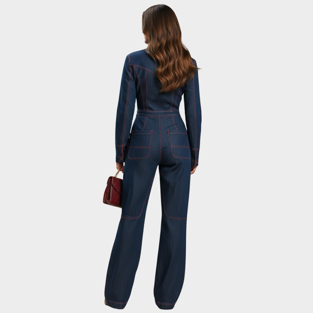 Women's Denim Zip-Front Wide-Leg Jumpsuit