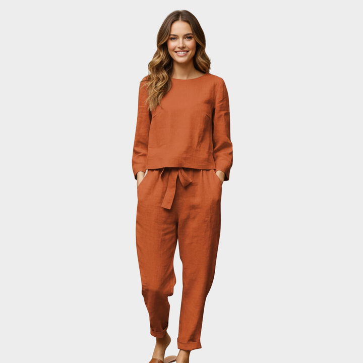Women’s Linen-Blend 2-Piece Set with Drawstring Pants