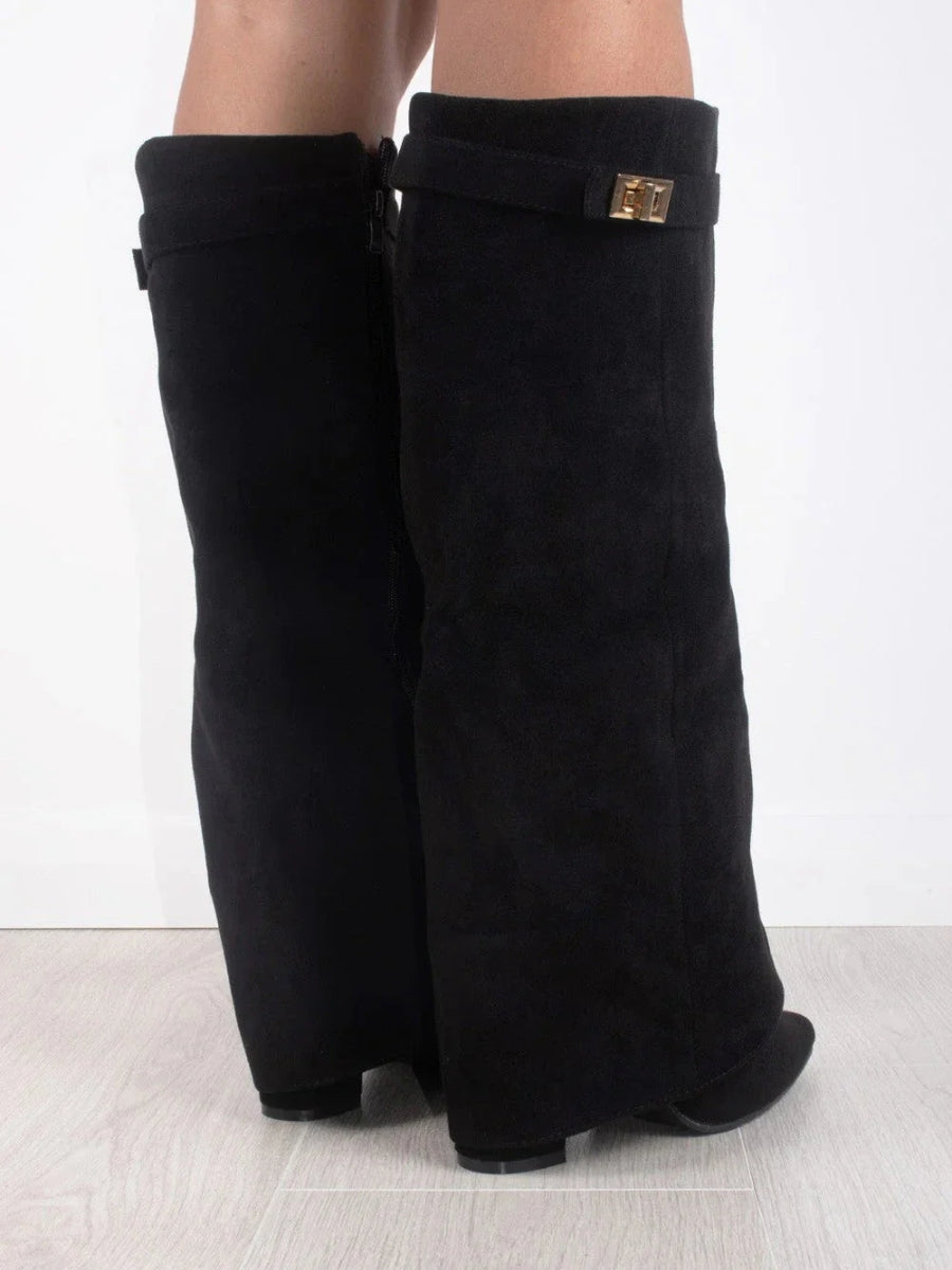 Women's Thigh-High Leather Boots with Buckle