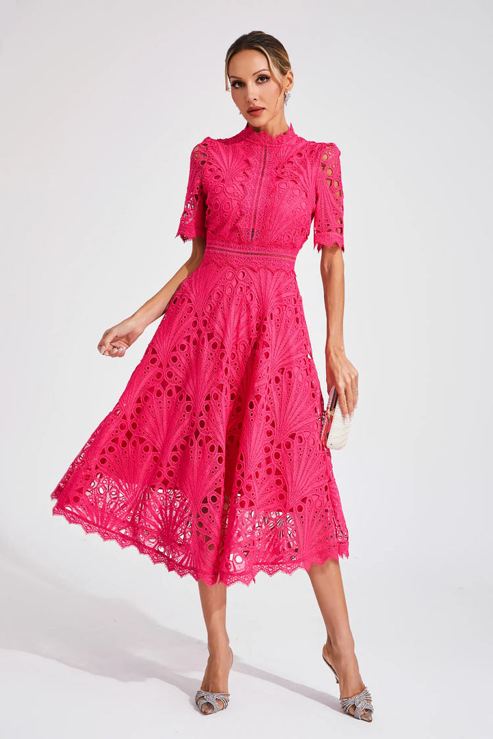 Women’s Midi Dress - Elegant Lace Design