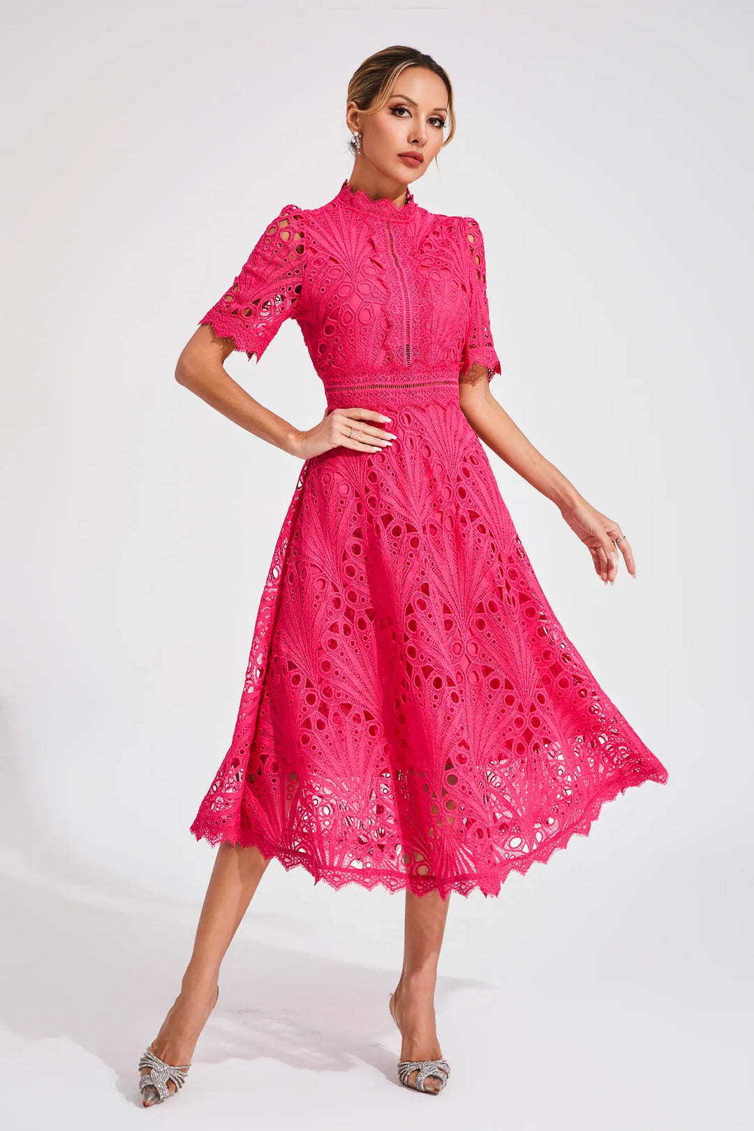 Women’s Midi Dress - Elegant Lace Design