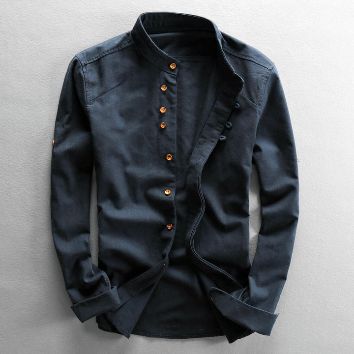 Men linen button up shirt long sleeve regular fit
