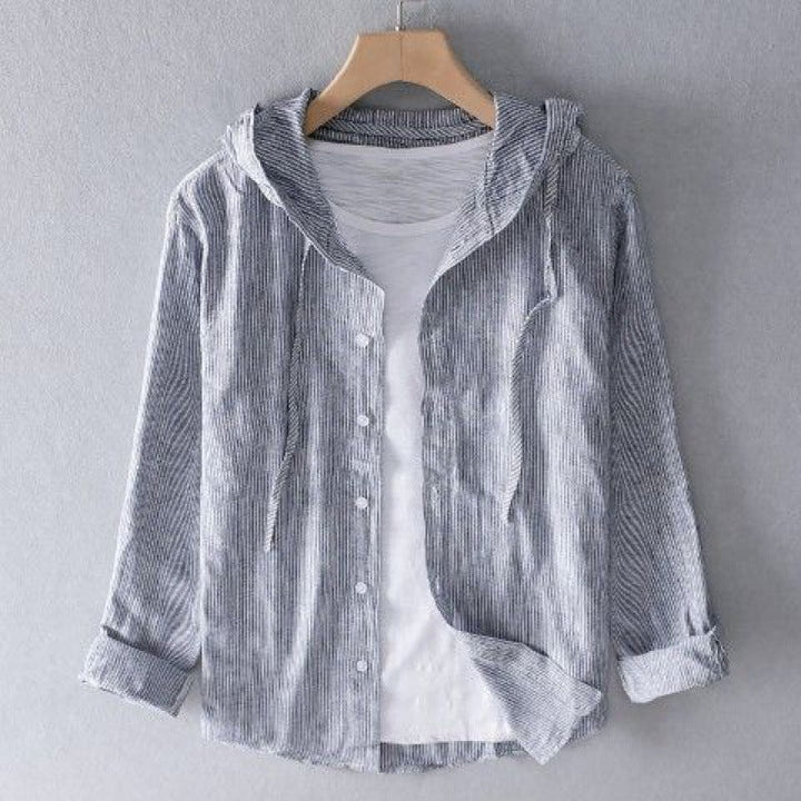 Men’s Linen Hooded Shirt Long Sleeve