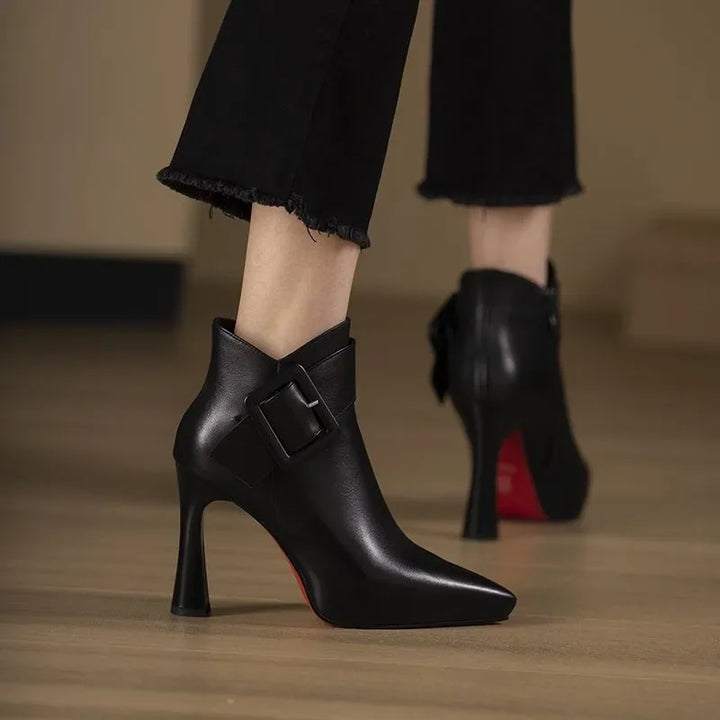 Women ankle boots buckle detail pointed toe heel