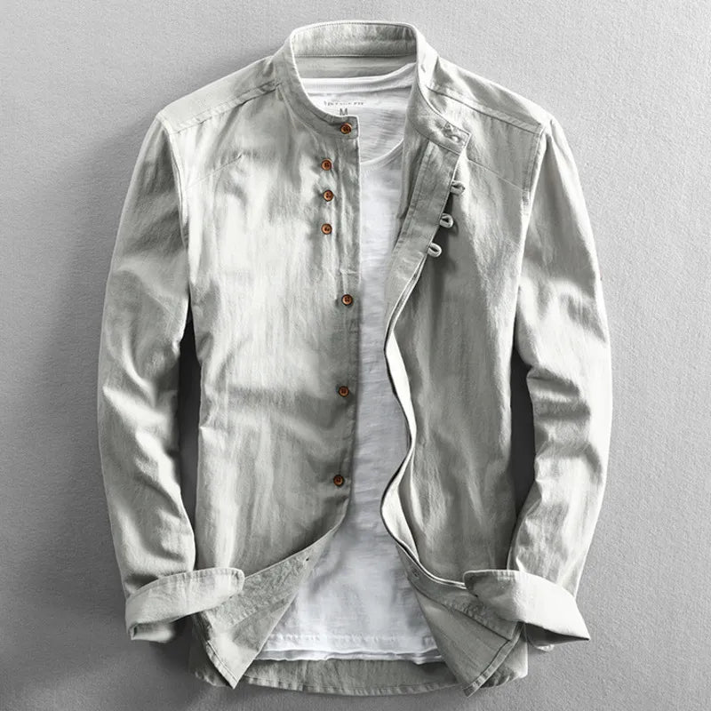 Men linen button up shirt long sleeve regular fit