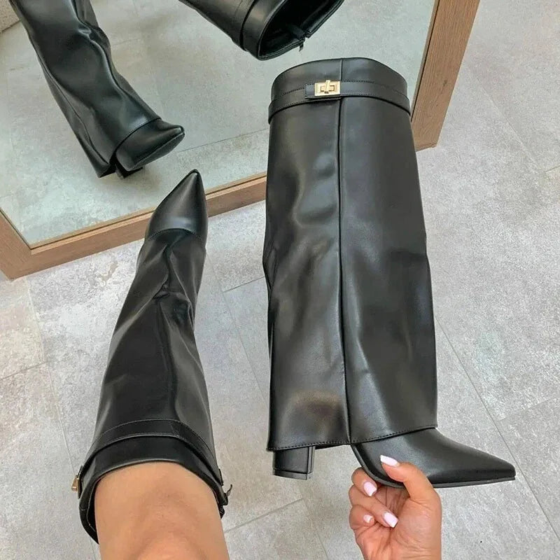 Women’s Leather Thigh-High Boots with Buckle