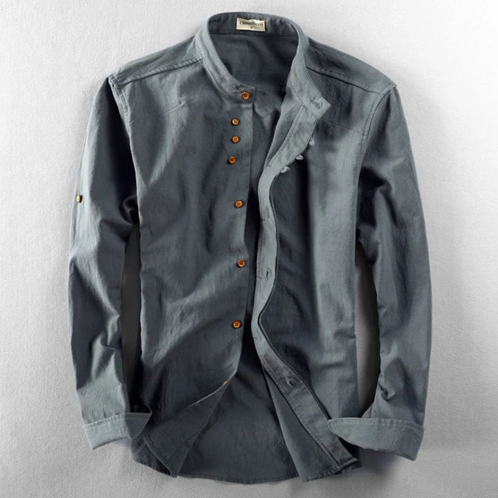 Men linen button up shirt long sleeve regular fit