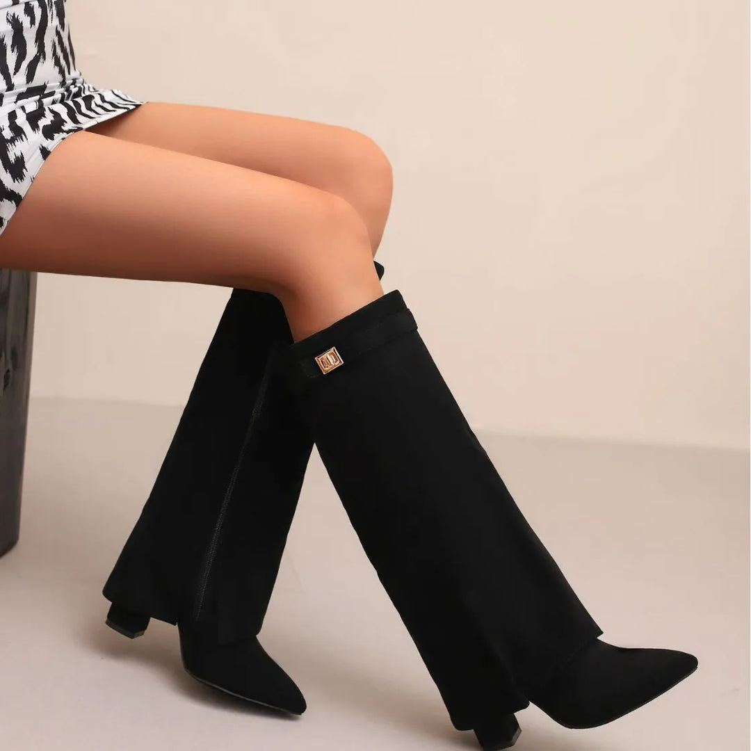 Women’s Leather Thigh-High Boots with Buckle