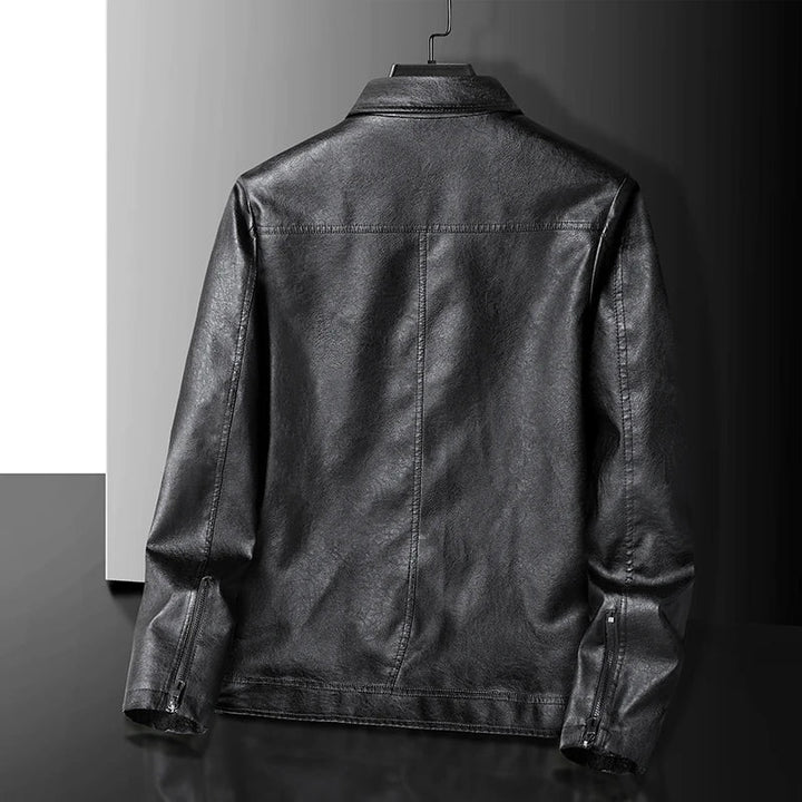 Men’s Leather Jacket Vintage Zip Front Long Sleeve