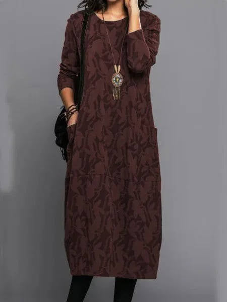 midi dress long sleeve pockets women