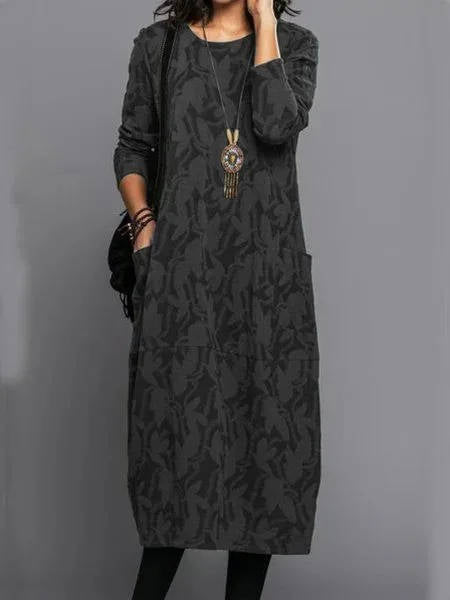 midi dress long sleeve pockets women