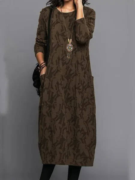 midi dress long sleeve pockets women