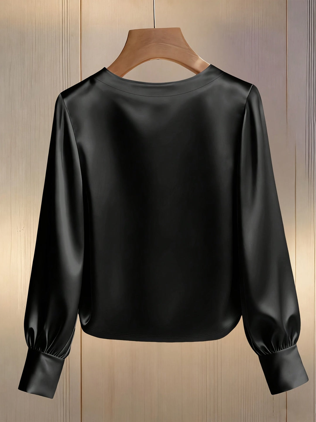 Women’s Satin Blouse Pearl Trim Long Sleeve