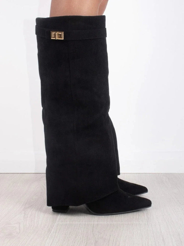 Women's Thigh-High Leather Boots with Buckle