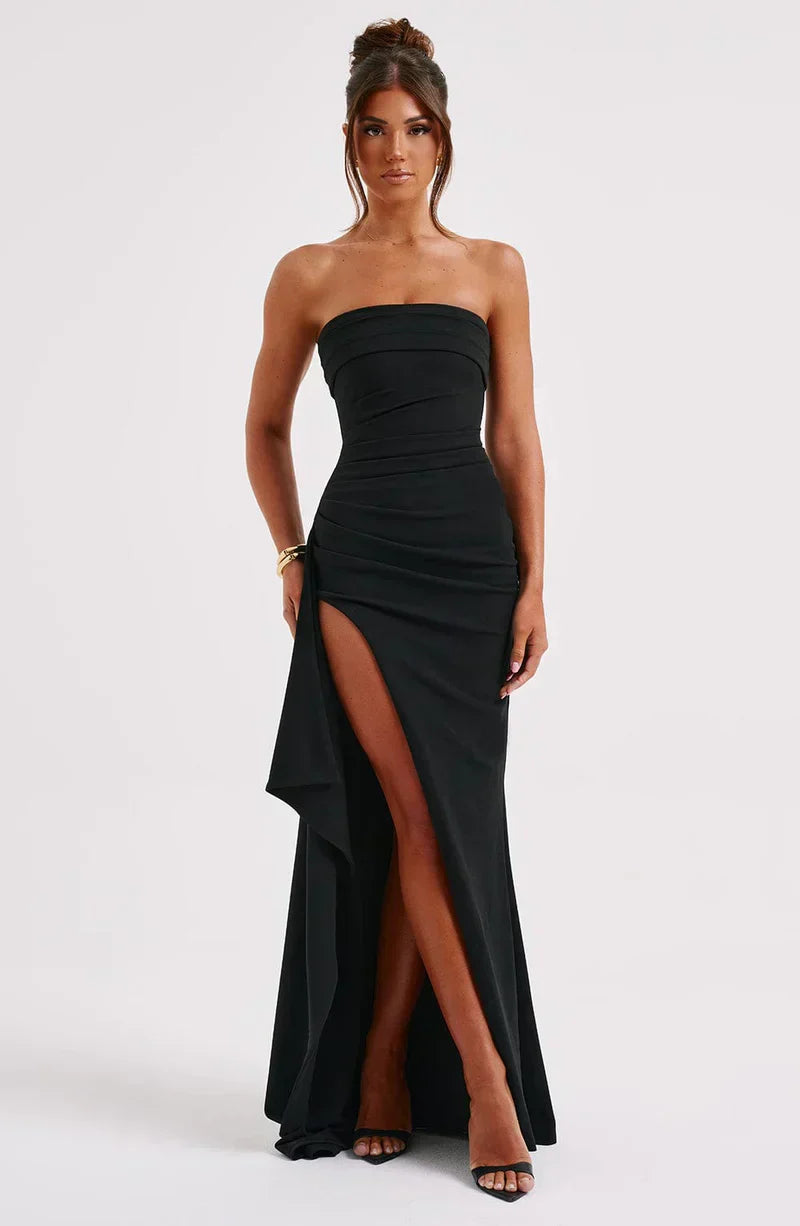 Women’s Strapless Twisted Maxi Dress Side Slit